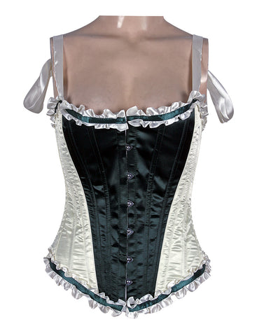 Corset in Satin Fabric with Ribbons and Frills at Bust – Elegant Satin Overbust Corset