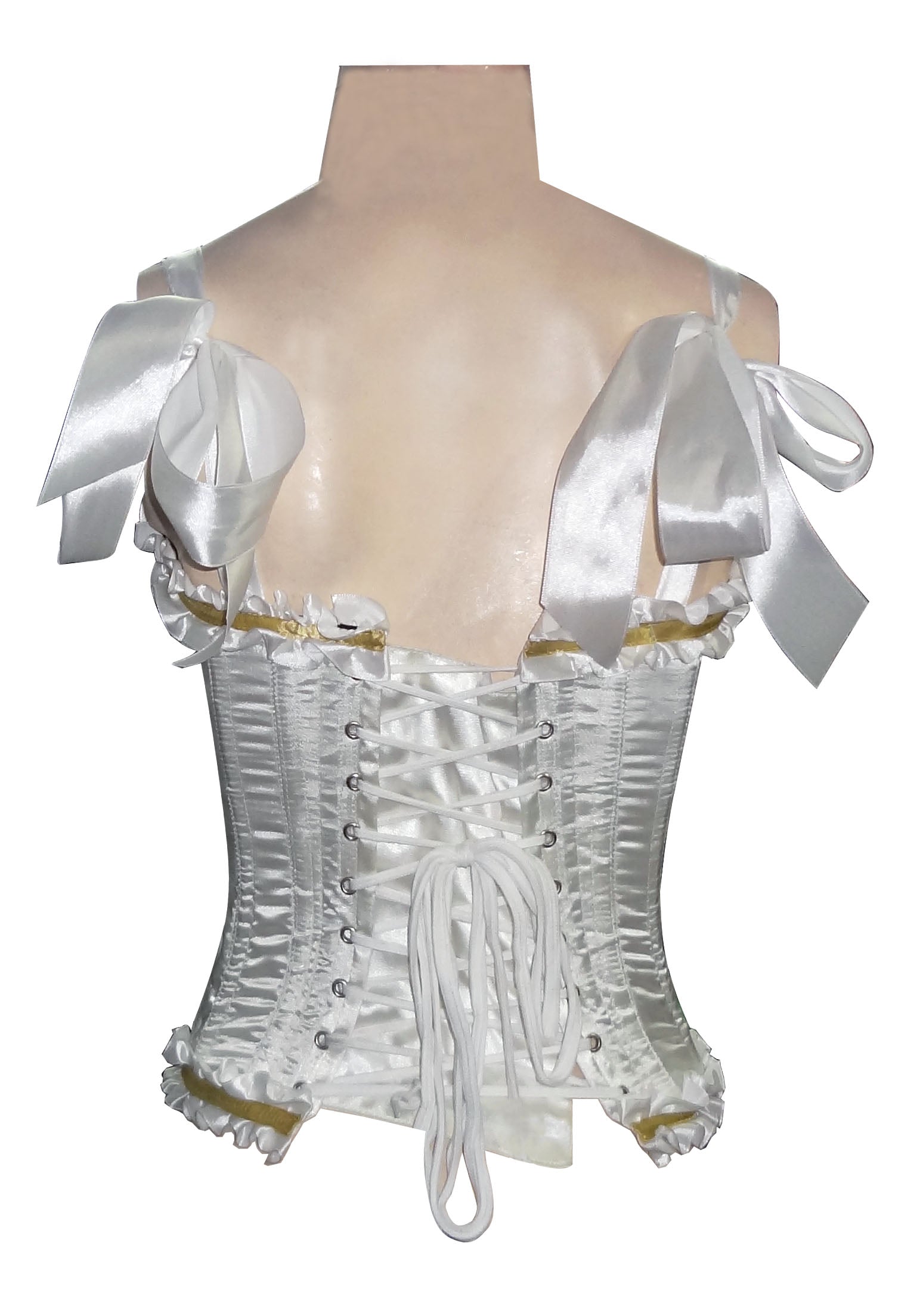 Corset in Satin Fabric with Ribbons and Frills at Bust – Elegant Satin Overbust Corset