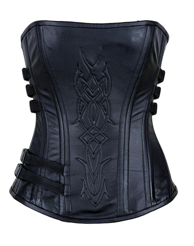 Leather Overbust Corset Elegantly Crafted with Intricate Underworld Embroidery – Waist Shaping Corset