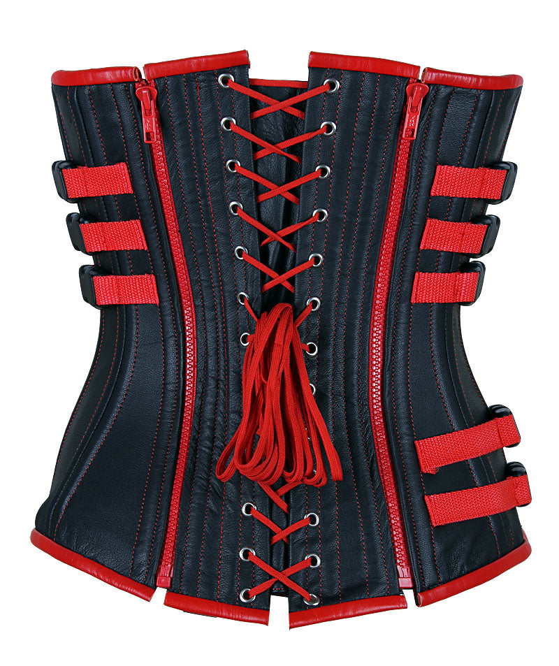 Leather Overbust Corset Elegantly Crafted with Intricate Underworld Embroidery – Waist Shaping Corset