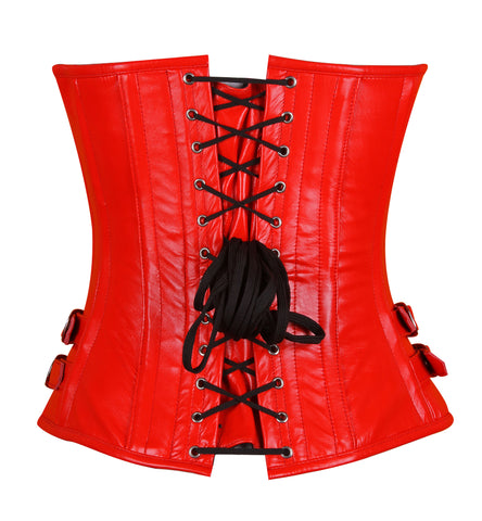 Bold Leather Steel-Boned Overbust Corset with Spiral Boning and Silver Zipper – Waist Shaping Corset