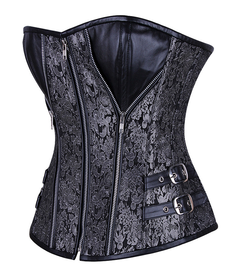 Heavy-Boned Overbust Curvy Corset in High-Quality Faux Leather with Bronze Hardware – Waist Shaping Corset