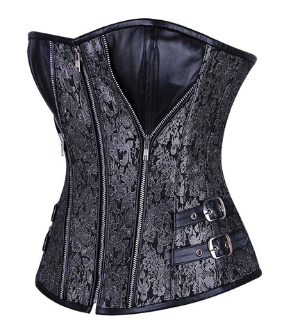 Heavy-Boned Overbust Curvy Corset in High-Quality Faux Leather with Bronze Hardware – Waist Shaping Corset