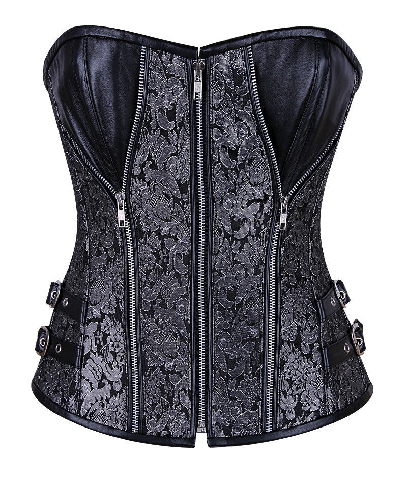 Heavy-Boned Overbust Curvy Corset in High-Quality Faux Leather with Bronze Hardware – Waist Shaping Corset