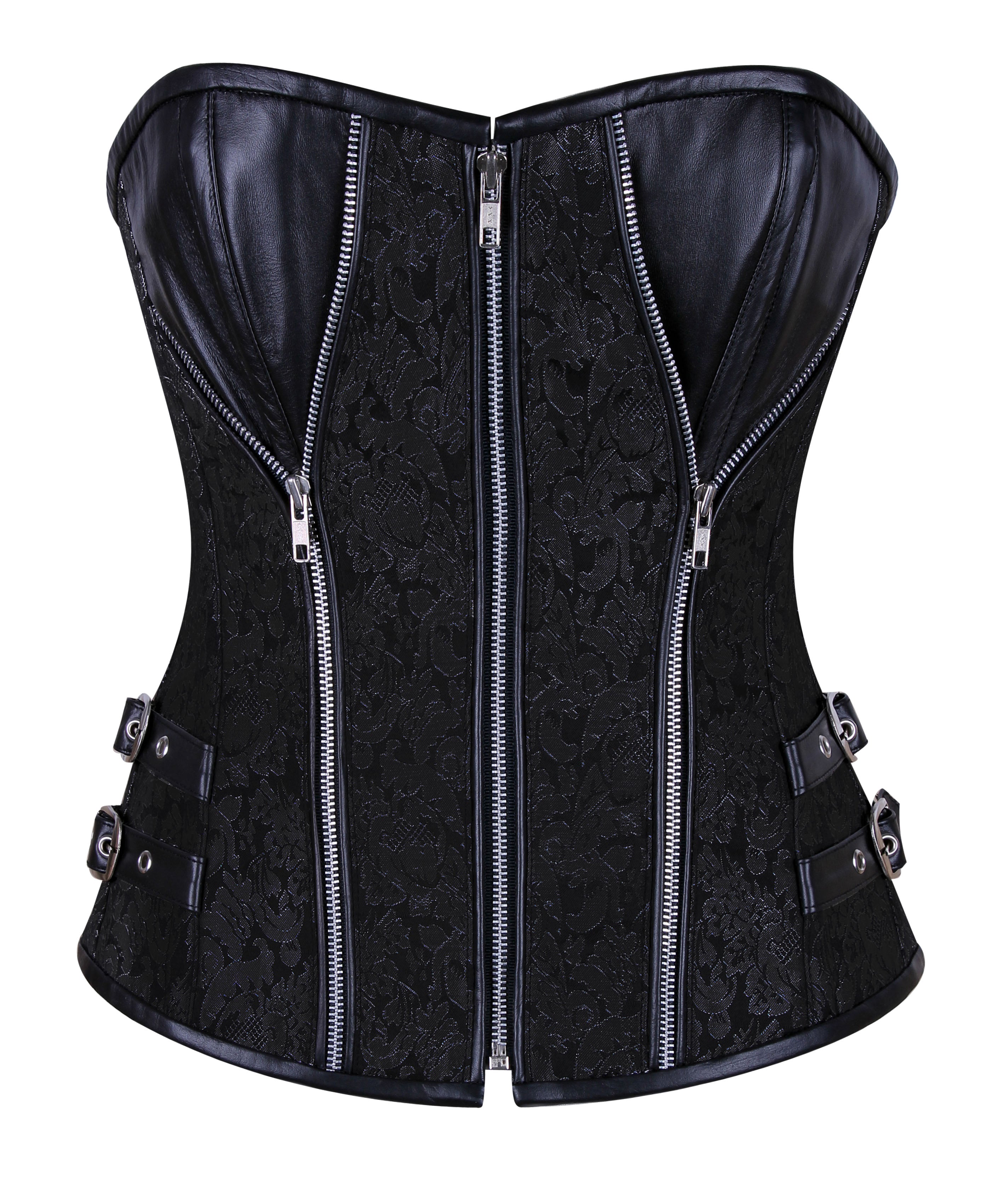 Heavy-Boned Overbust Curvy Corset in High-Quality Faux Leather with Bronze Hardware – Waist Shaping Corset