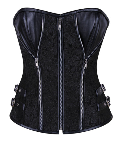 Heavy-Boned Overbust Curvy Corset in High-Quality Faux Leather with Bronze Hardware – Waist Shaping Corset