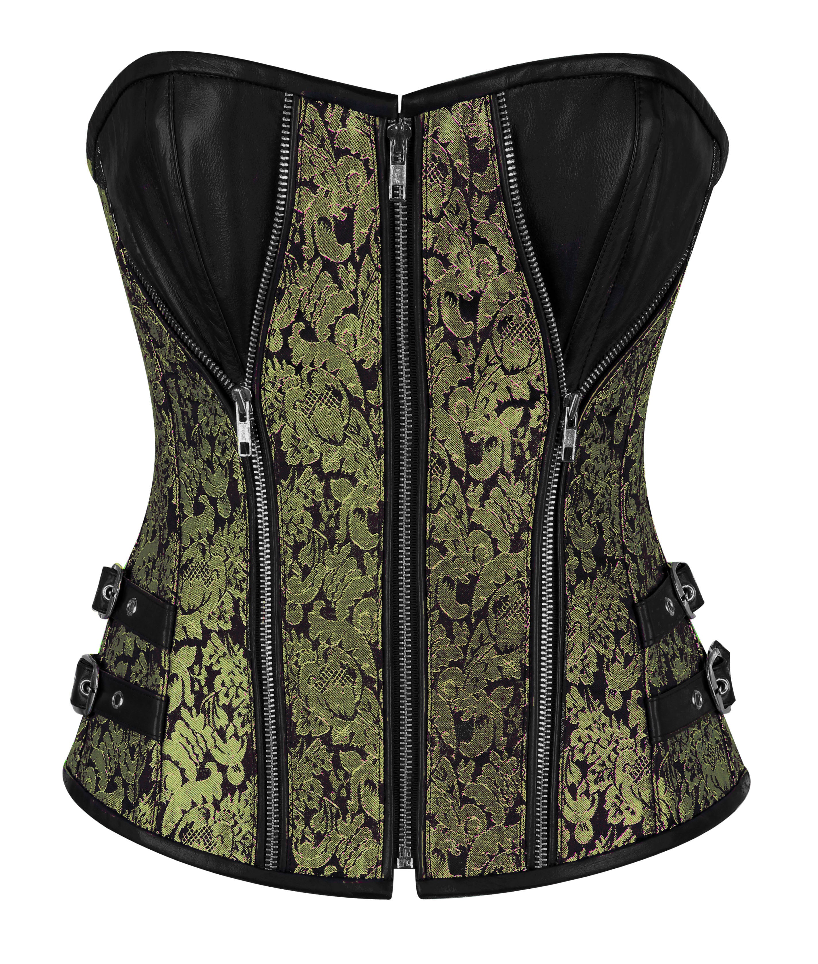 Heavy-Boned Overbust Curvy Corset in High-Quality Faux Leather with Bronze Hardware – Waist Shaping Corset