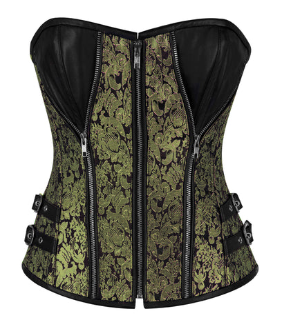 Heavy-Boned Overbust Curvy Corset in High-Quality Faux Leather with Bronze Hardware – Waist Shaping Corset