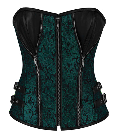 Heavy-Boned Overbust Curvy Corset in High-Quality Faux Leather with Bronze Hardware – Waist Shaping Corset