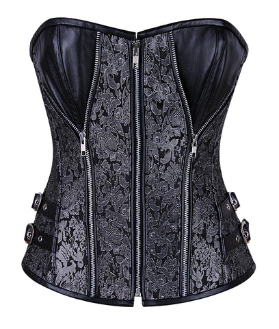 Heavy-Boned Overbust Curvy Corset in High-Quality Faux Leather with Bronze Hardware – Waist Shaping Corset