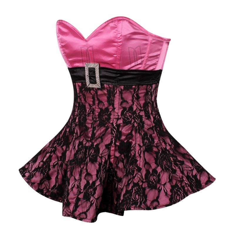 Overbust Corset Dress with Lace Overlay and Rhinestone Buckle Belt image 2