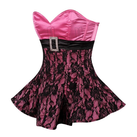 Overbust Corset Dress with Lace Overlay and Rhinestone Buckle Belt image 2