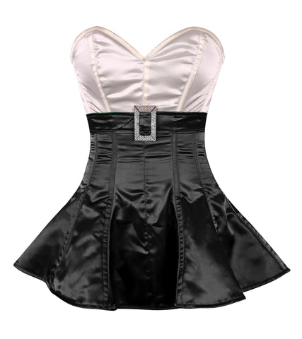 Glamorous Satin Overbust Corset Dress with Rhinestone Buckle Belt for a Stunning Silhouette