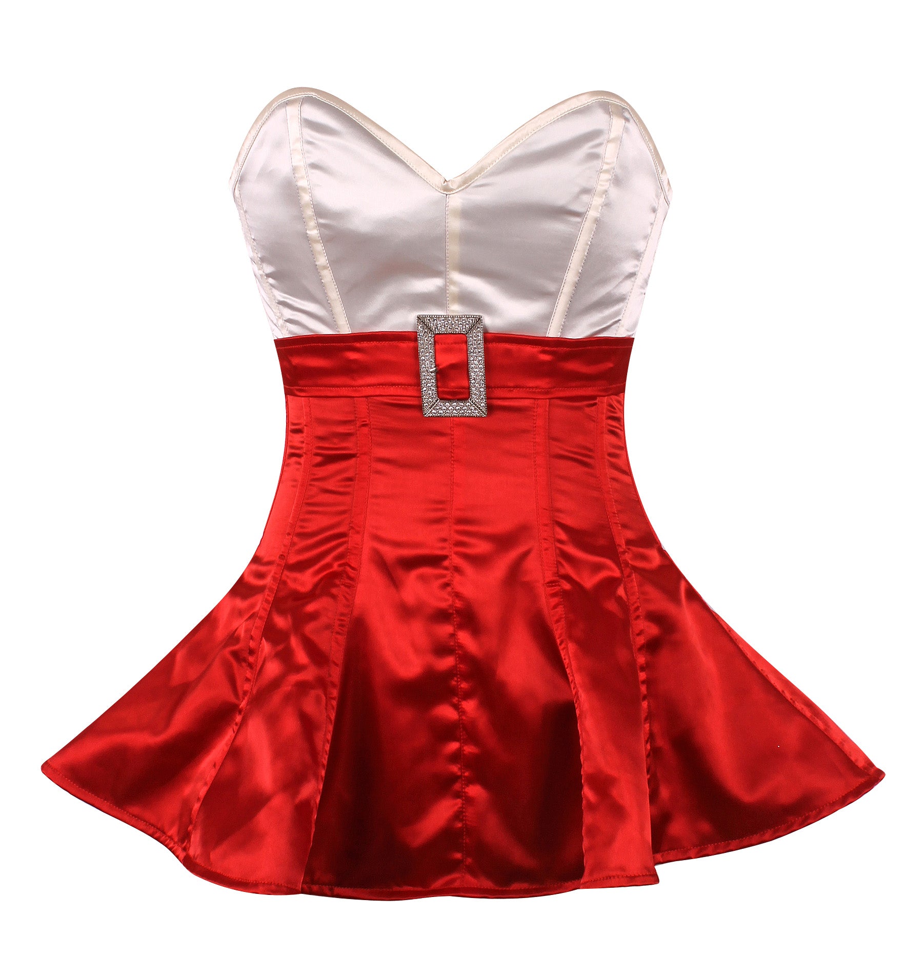 Glamorous Satin Overbust Corset Dress with Rhinestone Buckle Belt for a Stunning Silhouette