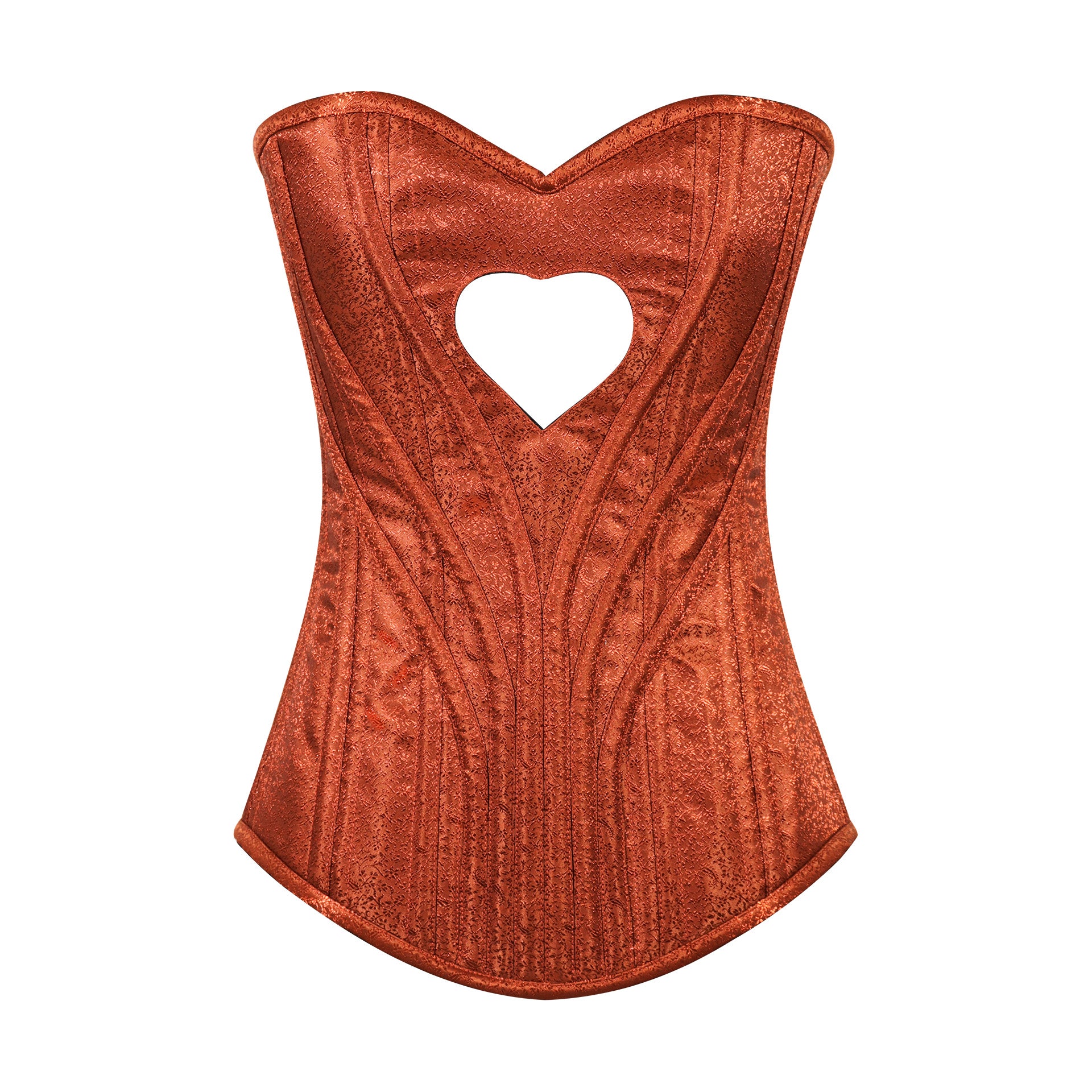 Heart Shape Brocade Overbust Corset with Spiral Steel Boning and Silver Zipper – Waist Shaping Corset