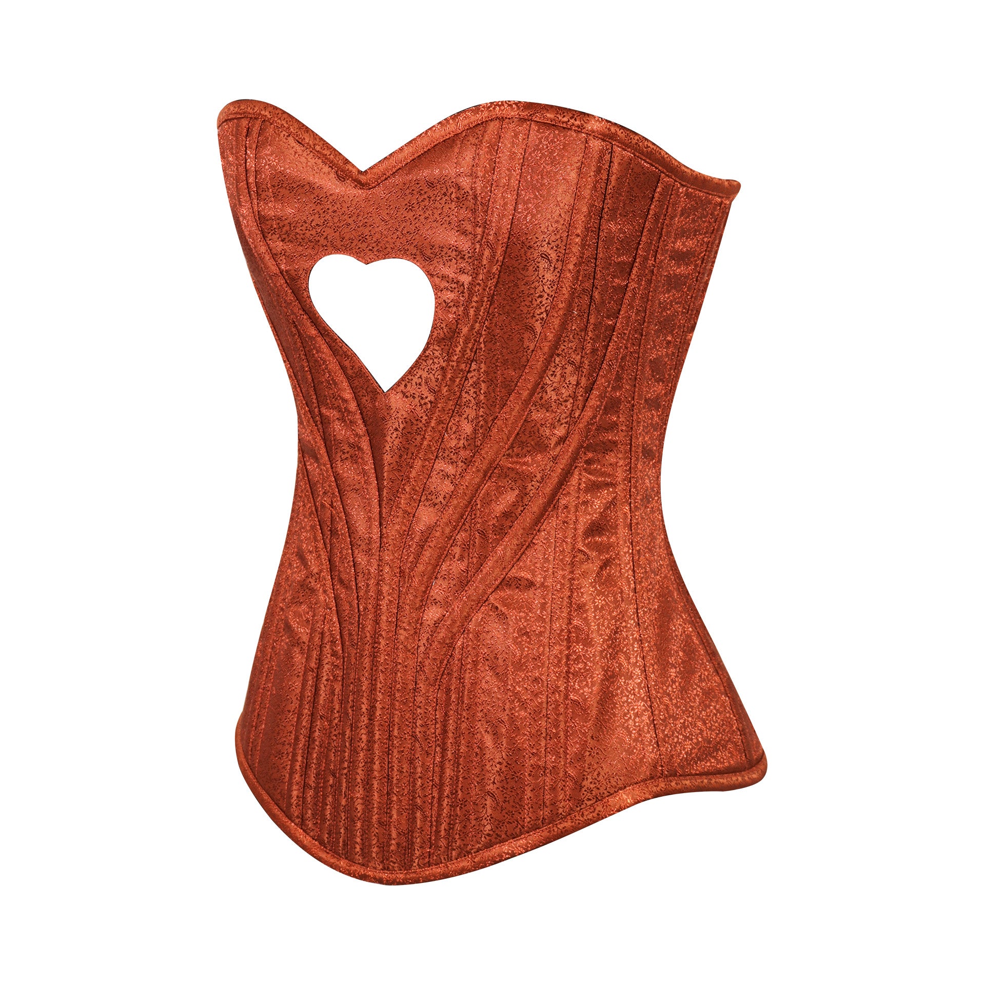 Heart Shape Brocade Overbust Corset with Spiral Steel Boning and Silver Zipper – Waist Shaping Corset