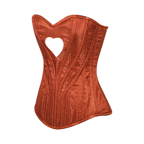 Heart Shape Brocade Overbust Corset with Spiral Steel Boning and Silver Zipper – Waist Shaping Corset