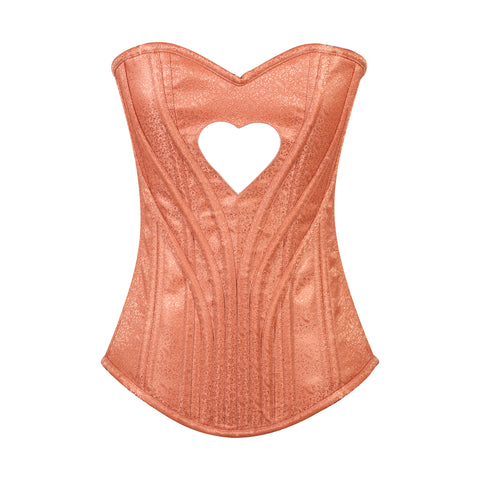 Heart Shape Brocade Overbust Corset with Spiral Steel Boning and Silver Zipper – Waist Shaping Corset