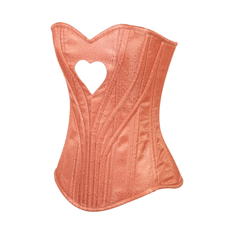 Heart Shape Brocade Overbust Corset with Spiral Steel Boning and Silver Zipper – Waist Shaping Corset