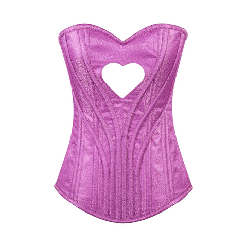 Heart Shape Brocade Overbust Corset with Spiral Steel Boning and Silver Zipper – Waist Shaping Corset