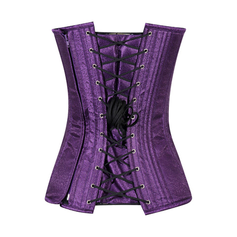Heart Shape Brocade Overbust Corset with Spiral Steel Boning and Silver Zipper – Waist Shaping Corset