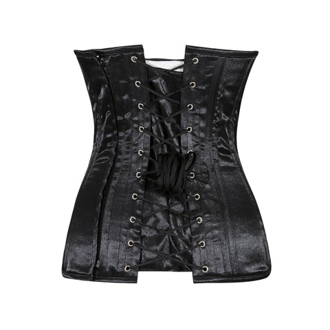 Elegant Satin Heart Shape Overbust Corset with Spiral Steel Boning and Silver Zipper ring