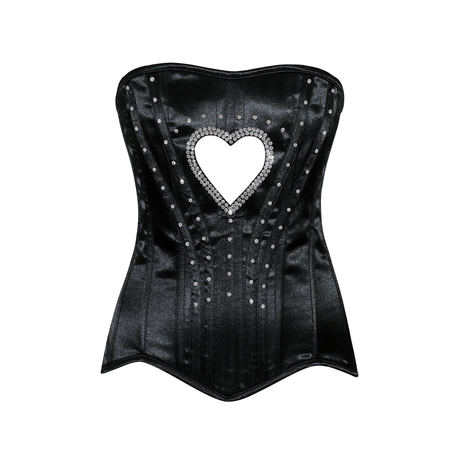 Elegant Satin Heart Shape Overbust Corset with Spiral Steel Boning and Silver Zipper ring