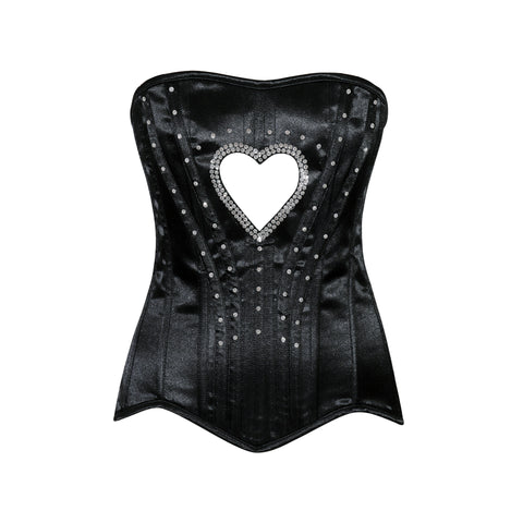 Elegant Satin Heart Shape Overbust Corset with Spiral Steel Boning and Silver Zipper ring