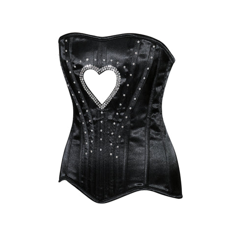 Elegant Satin Heart Shape Overbust Corset with Spiral Steel Boning and Silver Zipper ring