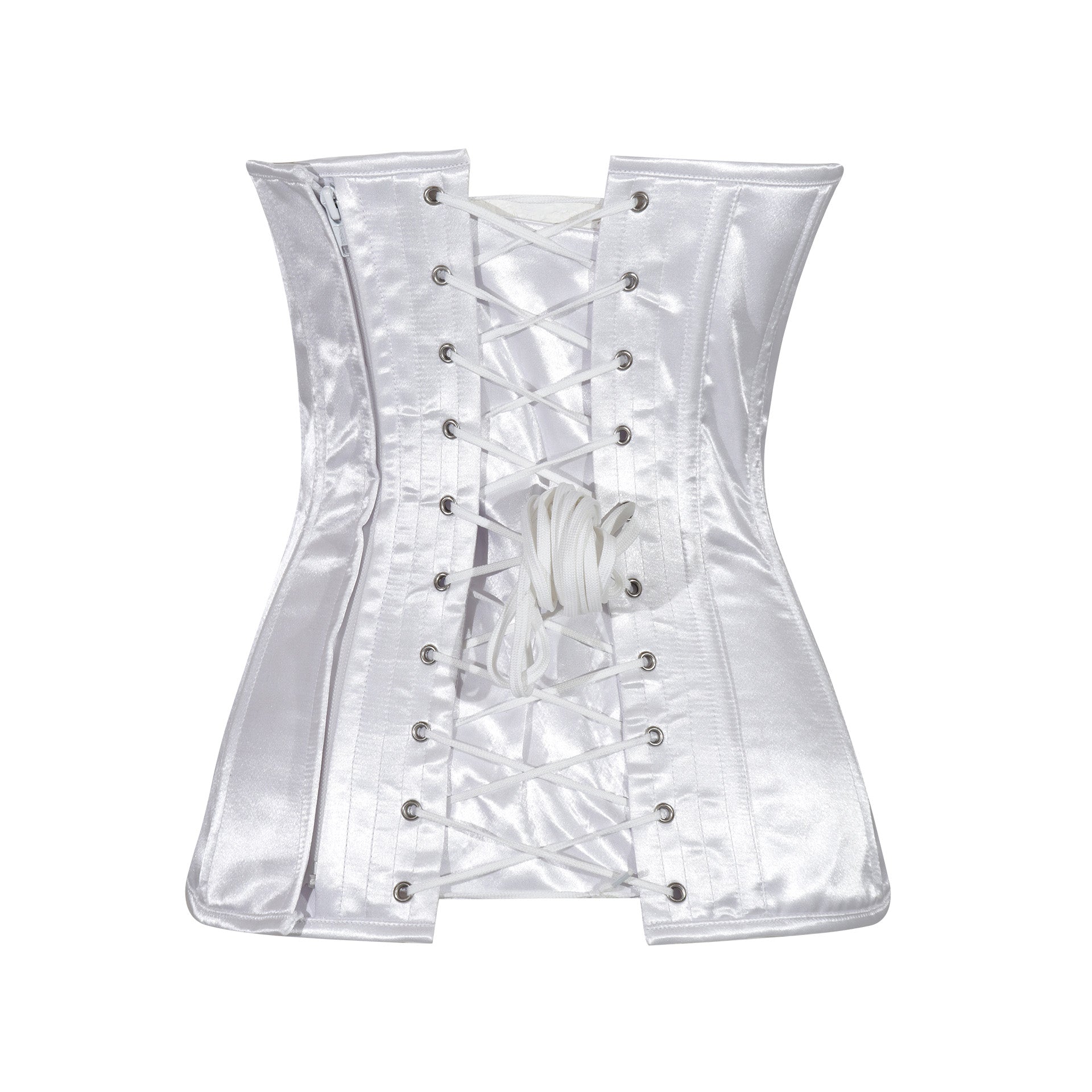 Elegant Satin Heart Shape Overbust Corset with Spiral Steel Boning and Silver Zipper ring