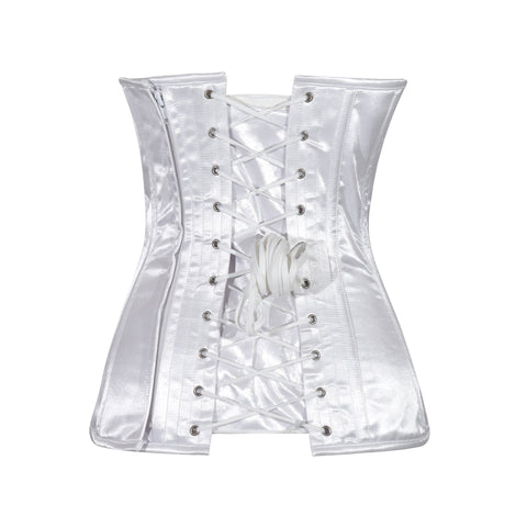 Elegant Satin Heart Shape Overbust Corset with Spiral Steel Boning and Silver Zipper ring