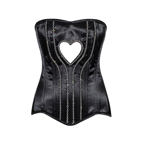 Elegant Satin Heart Shape Overbust Corset with Spiral Steel Boning and Silver Zipper