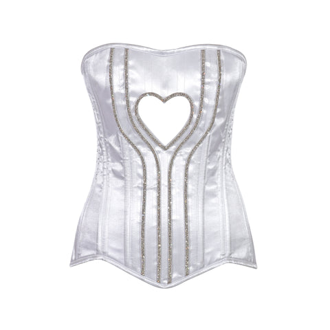 Elegant Satin Heart Shape Overbust Corset with Spiral Steel Boning and Silver Zipper