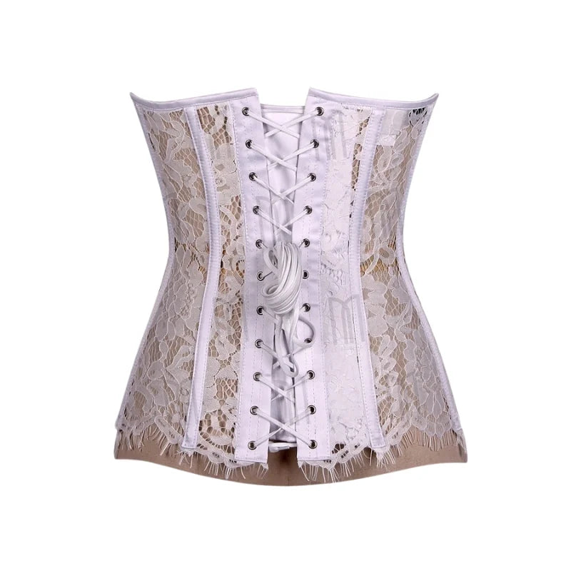 Exquisite and Sparkling Rhinestones Overbust Corset in Sheer Eyelash Lace for a Dazzling Silhouette image 3