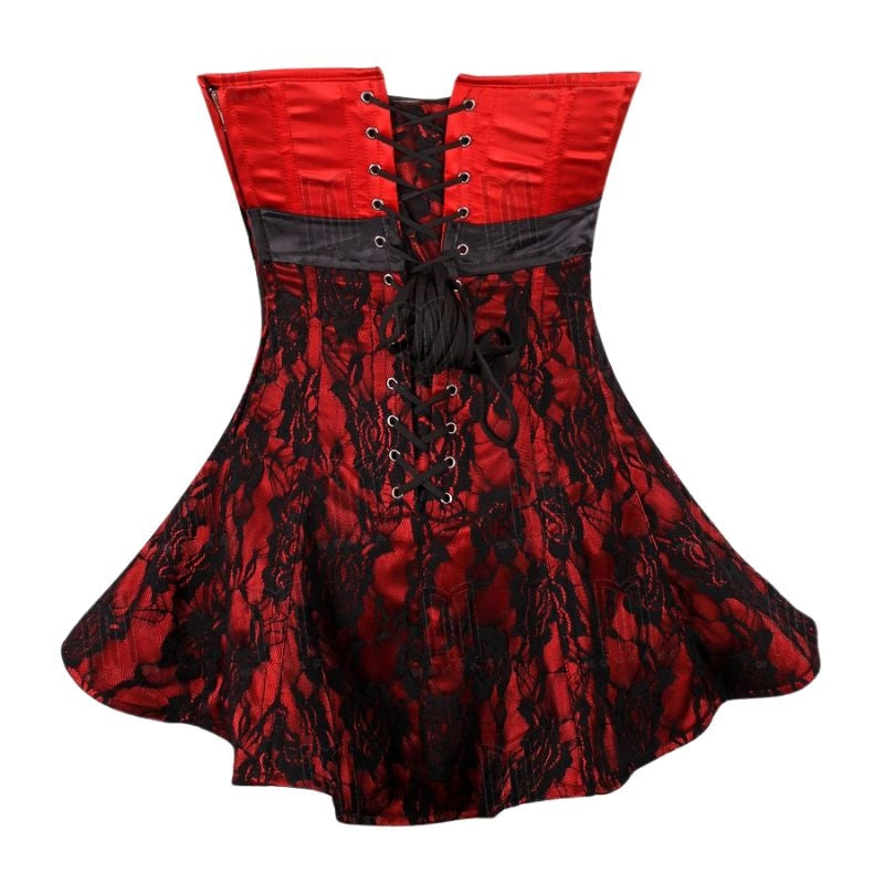 Overbust Corset Dress with Lace Overlay and Rhinestone Buckle Belt image 6