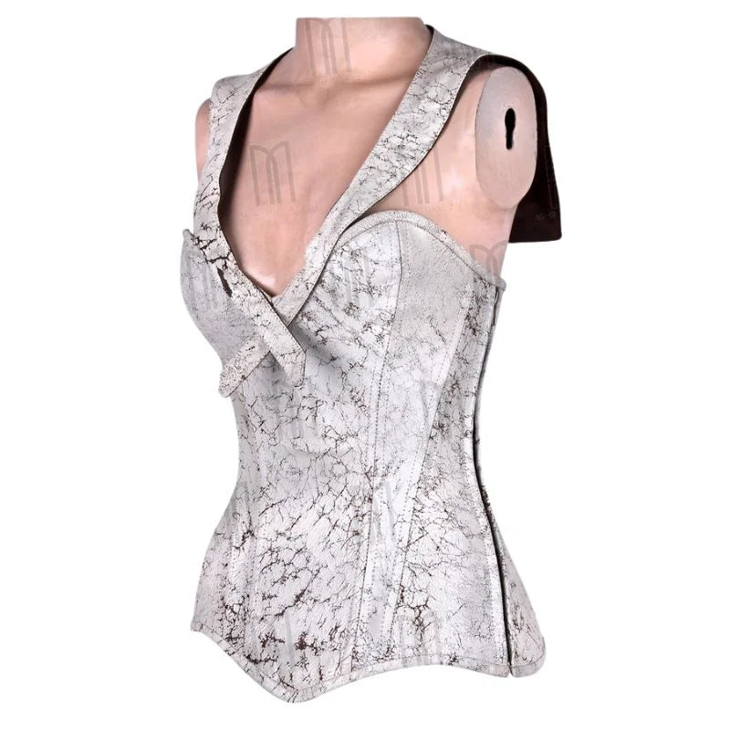 Over bust Cape Corset in Cracked Leather with Side Zipper image 1