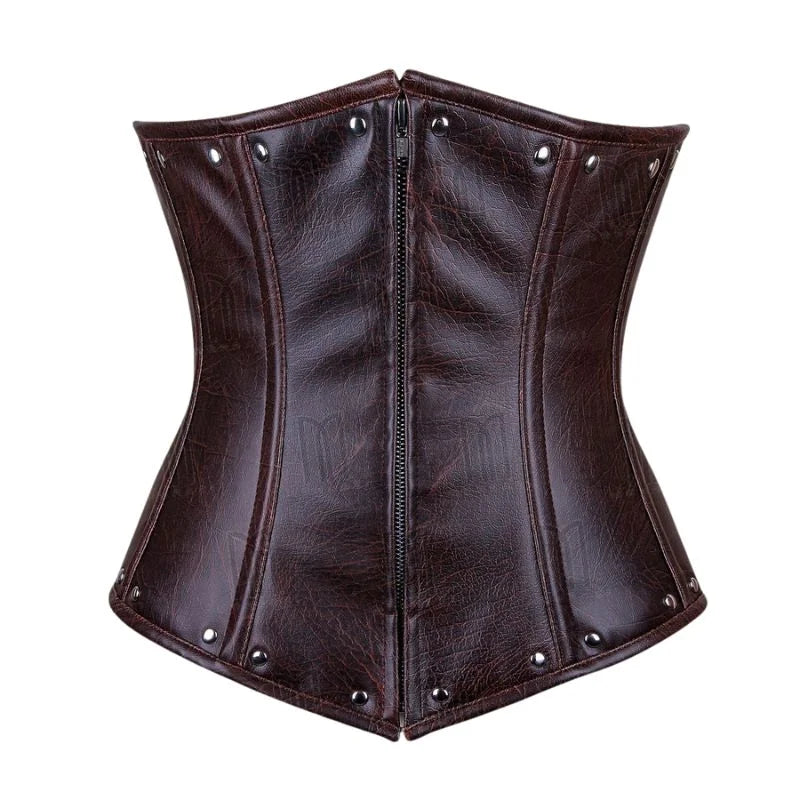 Chic and Structured Faux Leather Underbust Corset with Zipper in Two-Tone Design image 0