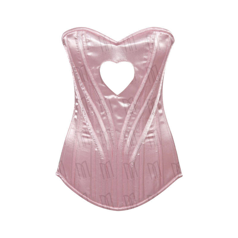 Elegant 3-Layer Satin Heart Shape Overbust Corset with Spiral Steel Boning and Silver Zipper image 14