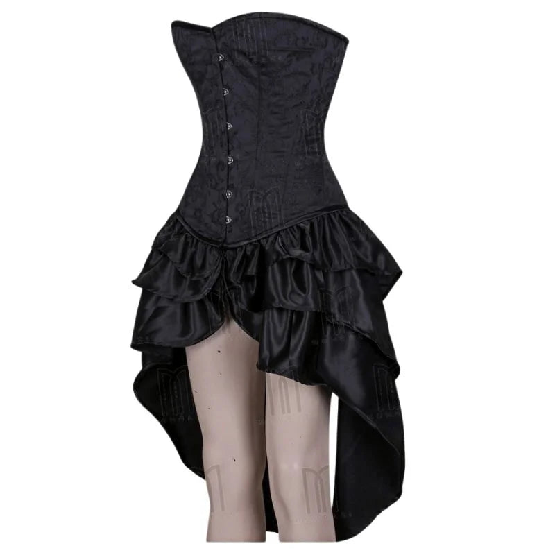 Elegant Satin Overbust Bustle Corset Dress in Luxurious Brocade for a Stunning Look image 0