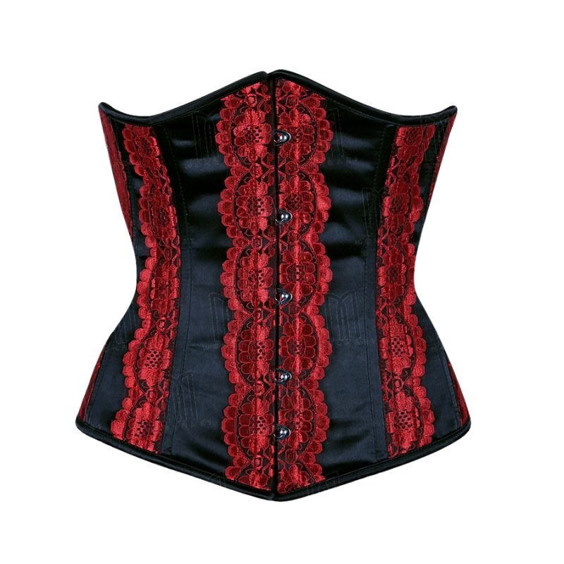 Sophisticated and Stylish Satin Underbust Corset with Red Lace Trims for a Stunning Silhouette image 0
