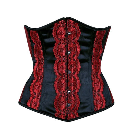 Sophisticated and Stylish Satin Underbust Corset with Red Lace Trims for a Stunning Silhouette image 0