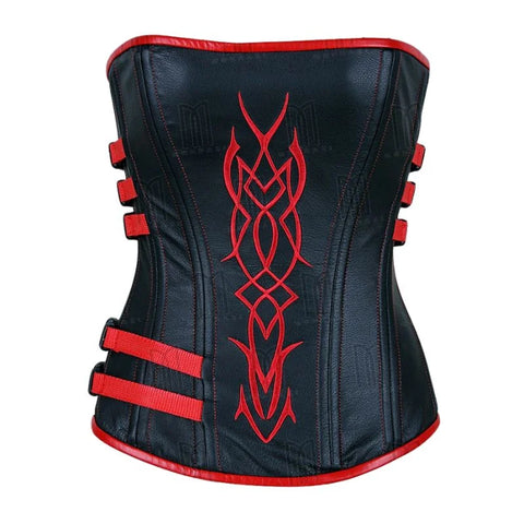 Elegantly Crafted Leather Overbust Corset with Intricate Underworld Embroidery image 1