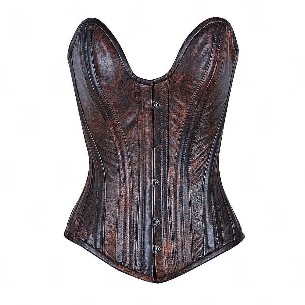The Heavy Boned Deep Plunge Over bust Corset in pure Leather image 0