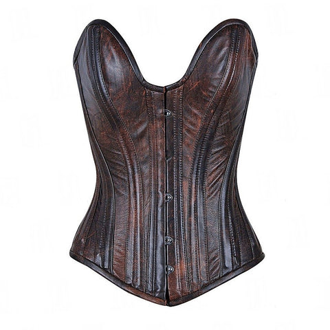 The Heavy Boned Deep Plunge Over bust Corset in pure Leather image 0