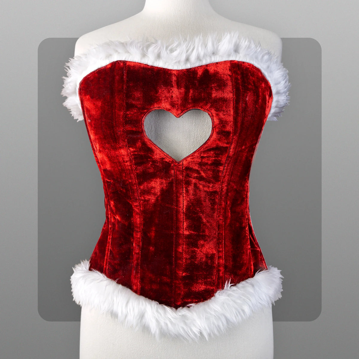 Red Christmas corset top sexy lingerie with white feather trimming heart cutout Overbust renaissance bustier Santa Claus costume for women image 0