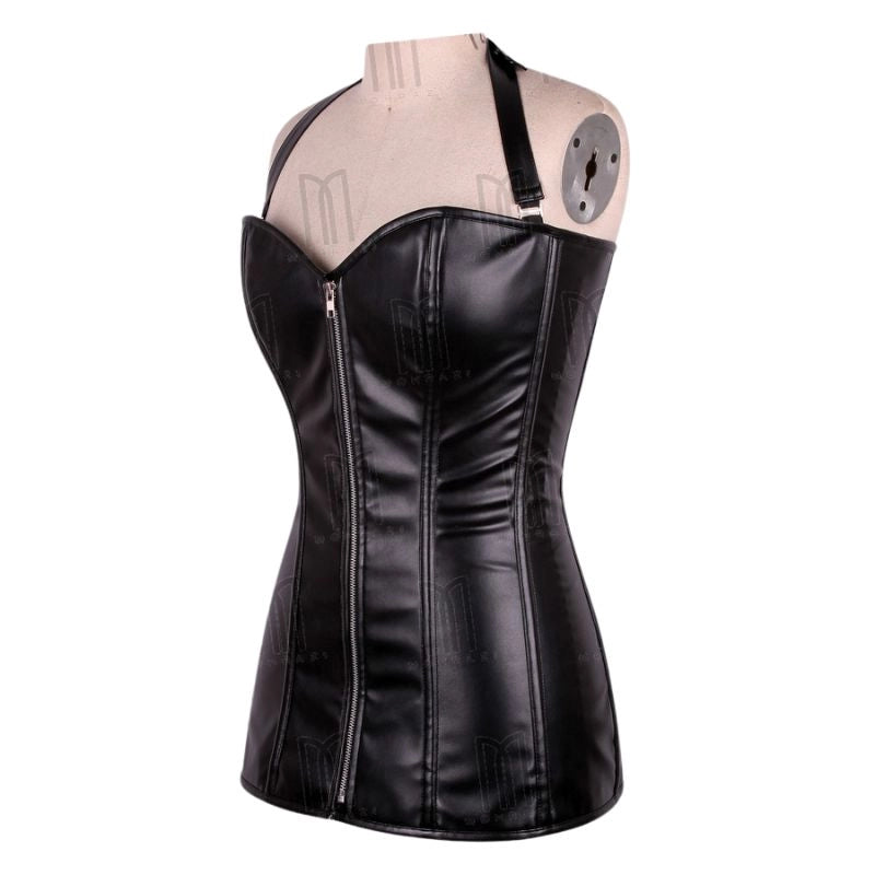Bold and Sophisticated Faux Leather Overbust Short Corset Dress with Halter Neck Belt image 2