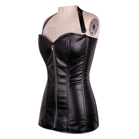Bold and Sophisticated Faux Leather Overbust Short Corset Dress with Halter Neck Belt image 2