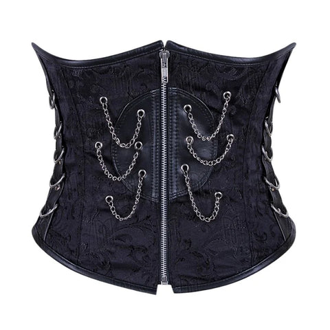 Edgy and Elegant Brocade Underbust Corset with Chains and Genuine Leather for a Bold Look image 0