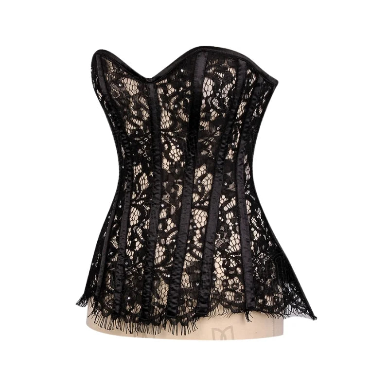 Exquisite and Sparkling Rhinestones Overbust Corset in Sheer Eyelash Lace for a Dazzling Silhouette image 4