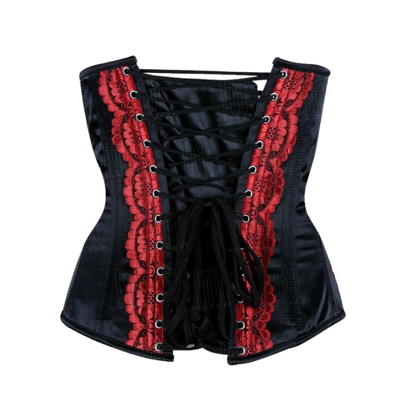 Sophisticated and Stylish Satin Underbust Corset with Red Lace Trims for a Stunning Silhouette image 2